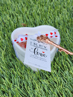 Heart Shaped Soy Wax Candle – 8oz | Rose Petals & “Key to My Heart” Design