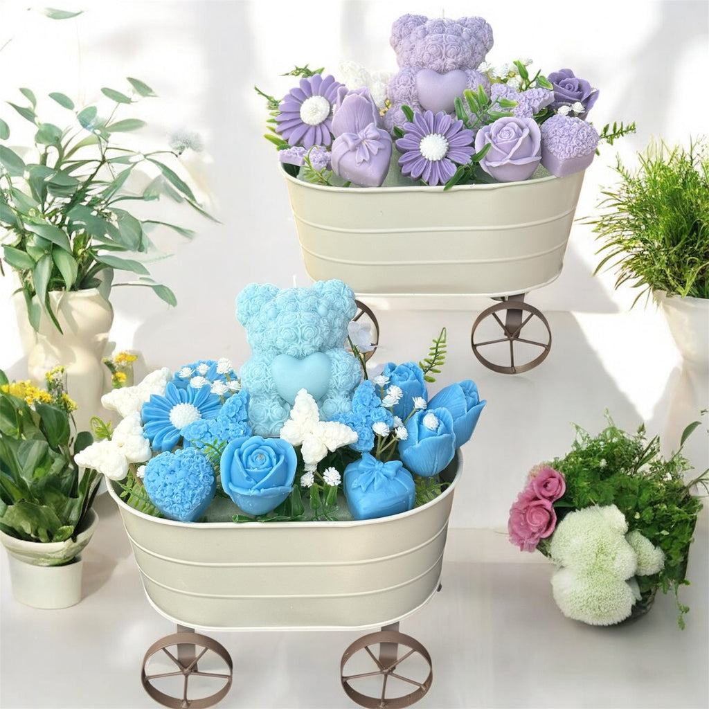 Bouquet Soy Wax Candles/Wax Melts In wagon Basket