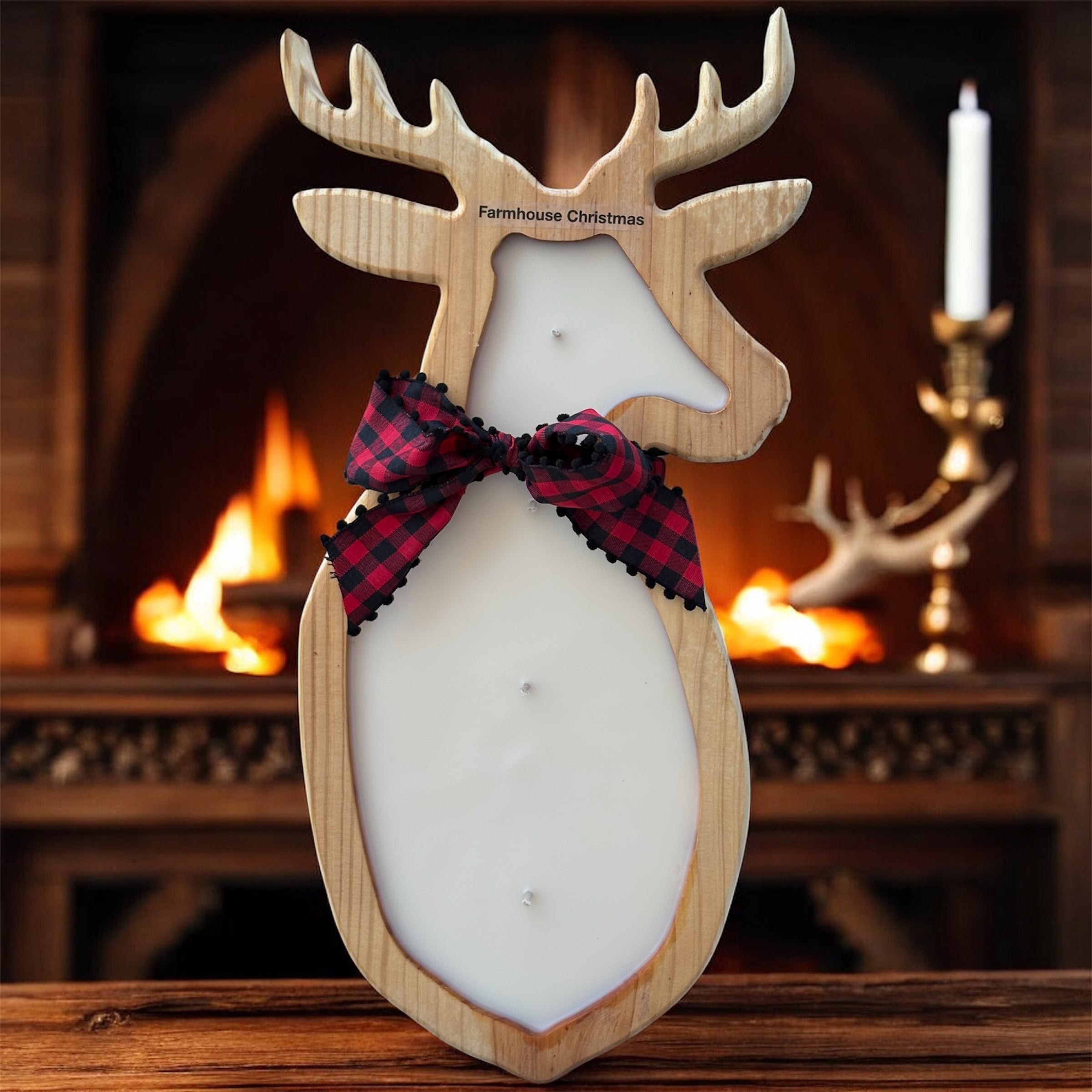 Wooden Deer Holiday Candle