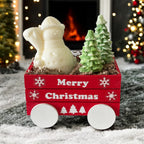 Wooden Holiday Wagon with Snowman & Christmas Trees Candles
